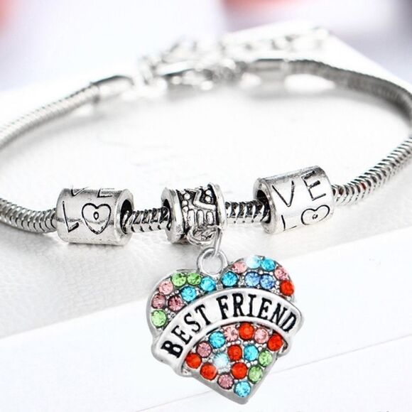 🎉🎉NEW🎉🎉BEST FRIENDS LOVE Bracelet w/ Colorful Rhinestones OS Adj Charms - Picture 4 of 4